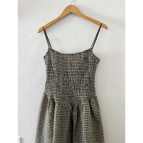 ruched mini dress in biscuit plaid Ruby and Black Plaid Smocked Mini Dress